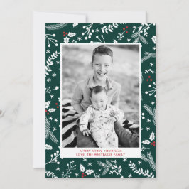 ウィンター グリーン ベリー クリスマス ホリデー フラット カード