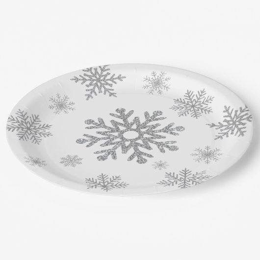 ウィンター シルバー スノーフレーク ペーパープレート (アングル)