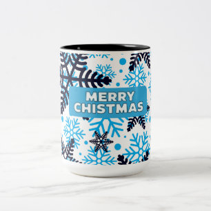 ウィンター・スノーフレーク柄 メリークリスマス ツートーンマグカップ
