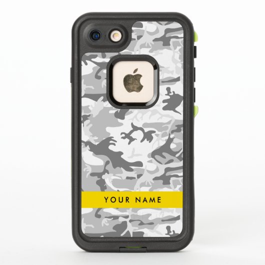 ウィンター スノー グレー カモフラージュ 名前をパーソナライズ LifeProof iPhoneケース (裏面)