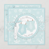 ウィンター タイ & スノーフレーク ツイン ボーイズ ベビー シャワー 招待状 (正面/裏面)