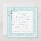 ウィンター タイ & スノーフレーク ツイン ボーイズ ベビー シャワー 招待状 (裏面)