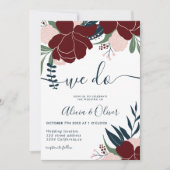 ウィンター·バーガンディ·ネービー·フローラ·フォトイニシャルズ 招待状 (正面)