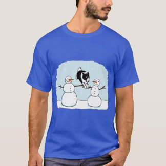 ウィンター・ファン・ボーダー・コリーと雪だるまのかわいい犬のホルスター Tシャツ