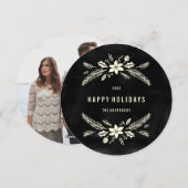 ウィンター フォリアージ ラウンド | ホリデー フォト カード (正面/裏面)