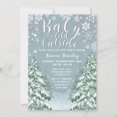 ウィンター フォレスト 水彩グレー ベビーシャワー インビテート 招待状 (正面)