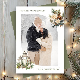 ウィンター フローラル キャンドル ランタン 写真 メリークリスマス シーズンカード