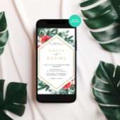 ウィンター フローラル ゴールド フレーム ウェディング 招待状