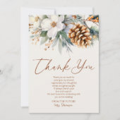 ウィンター フローラル ピン ツリー クリスマス ブライダル シャワー サンキューカード (正面)