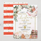 ウィンター フローラル メリー リトル クリスマス パーティー - ティー 招待状 (正面/裏面)