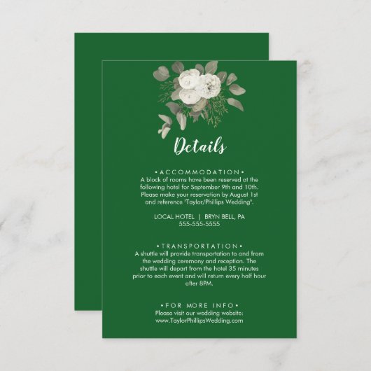 ウィンター フローラル | 緑の結婚式の詳細 エンクロージャーカード (正面/裏面)