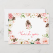 ウィンター ブラッシュ ピンク フラワーベイビーシャワー サンキューカード (正面)