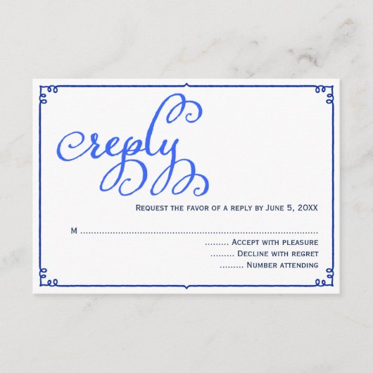 ウィンター ブルーズ カリグラフィー 結婚式 返信カード (正面)