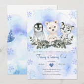 ウィンター ブルー アークティック マウンテン ワンランド バースデー 招待状 (正面/裏面)