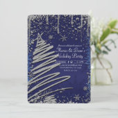 ウィンター ブルー & シルバー クリスマス ツリー ホリデー パーティー 招待状 (スタンド正面)
