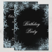 ウィンター ブルー スノーフレーク バースデー パーティー 招待状 (正面/裏面)