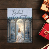 ウィンター ブルー スノー フローラル エレガント ブライダル シャワー 招待状