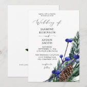 ウィンター ブルー ベリー & ピン グリーン ウェディング 招待状 (正面/裏面)