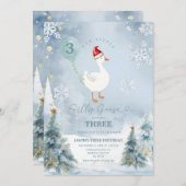 ウィンター ブルー 雪の結晶 シリ― ゴース 3歳 誕生日 招待状 (正面/裏面)