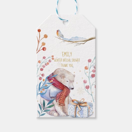 ウィンター ベア 水彩ギフトタグ  - 名入れ可能 ギフトタグ (正面)