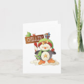 ウィンター ペンギン & バード チリン クリスマス ホリデー カード (正面)