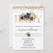 ウィンター ホリデー ゴールド ベイビー シャワー フラワー 招待状 (正面)