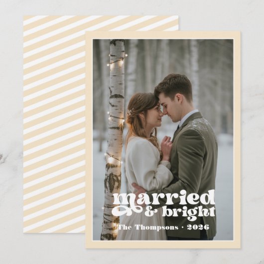 ウィンター・ホワイト&シャンパン 新婚夫婦のクリスマス シーズンカード (正面/裏面)