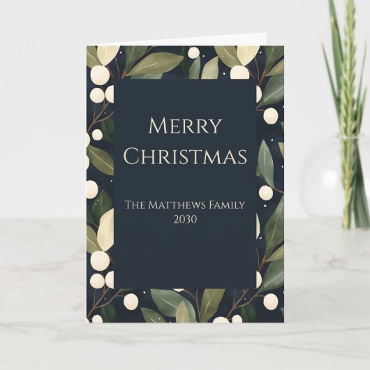 ウィンター ホワイト スノーベリー クリスマス グリーティングカード (正面)