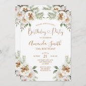 ウィンター ホワイト フラワル クリスマス バースデー パーティー 招待状 (正面/裏面)