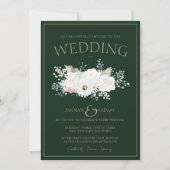 ウィンター・ホワイト・フローラルとグリーンのクリスマス・ウェディング 招待状 (正面)