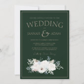 ウィンター・ホワイト・フローラルとグリーンのクリスマス・ウェディング 招待状 (正面)