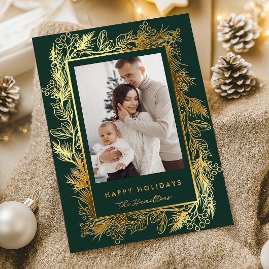 ウィンター ボタニカル グリーン リーブス ベリー クリスマス 箔シーズンカード