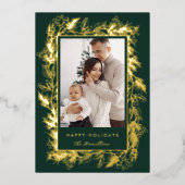 ウィンター ボタニカル グリーン リーブス ベリー クリスマス 箔シーズンカード (正面)