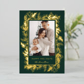 ウィンター ボタニカル グリーン リーブス ベリー クリスマス 箔シーズンカード (立ち正面)