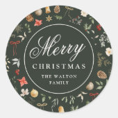 ウィンター ボタニカル フェスティブ メリークリスマス ラウンドシール (正面)