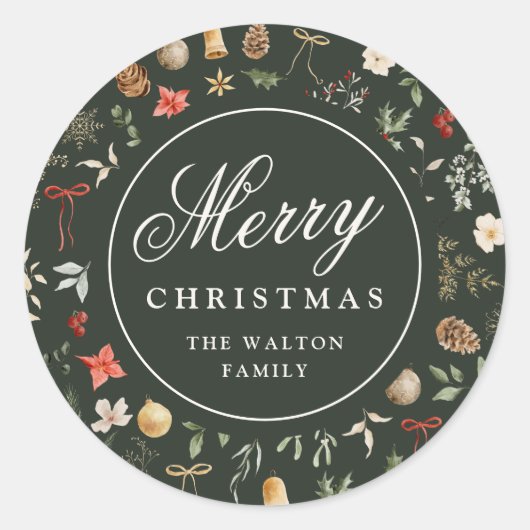 ウィンター ボタニカル フェスティブ メリークリスマス ラウンドシール (正面)