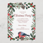 ウィンター レッド バード ボタニカル クリスマス パーティー 招待状 (正面/裏面)