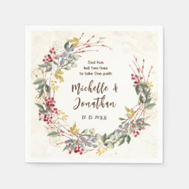 ウィンター レッド ベリー ボタニカル フレア ウェディング スタンダードカクテルナプキン