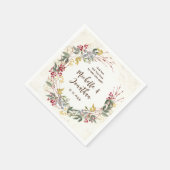 ウィンター レッド ベリー ボタニカル フレア ウェディング スタンダードカクテルナプキン (角)