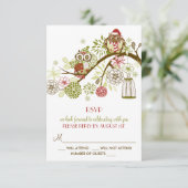 ウィンター・レトロ・フクロウ フラワーホリデーRSVPカード 招待状 (スタンド正面)