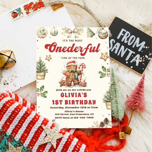 ウィンター ワンダフル グリーン クリスマス クッキー バースデー 招待状