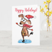 ウィンター・ワンダーランドのクリスマス犬のアイススケート カード (黄色い花)