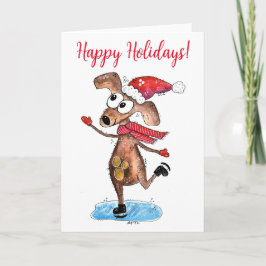 ウィンター・ワンダーランドのクリスマス犬のアイススケート カード