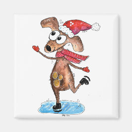 ウィンター・ワンダーランドのクリスマス犬のアイススケート マグネット