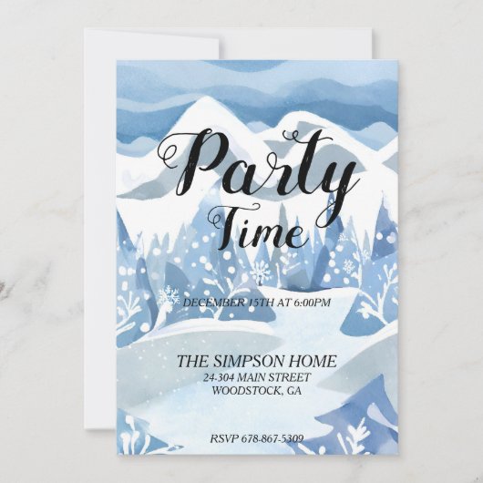 ウィンター・ワンダーランドの水彩招待状 招待状 (正面)