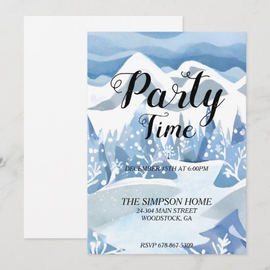 ウィンター・ワンダーランドの水彩招待状 招待状 (正面/裏面)