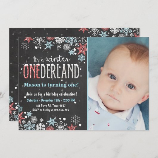 ウィンター·ワンダーランドの誕生日パーティー招待状ボーイ 招待状 (正面/裏面)
