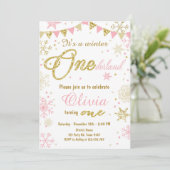 ウィンター ワンダーランドの誕生日招待状 ピンクゴールド 招待状 (スタンド正面)