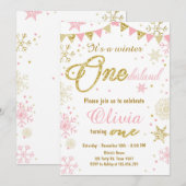 ウィンター ワンダーランドの誕生日招待状 ピンクゴールド 招待状 (正面/裏面)