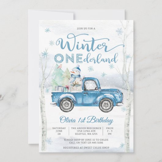 ウィンター ワンダーランドの誕生日招待状 招待状 (正面)
